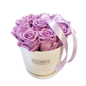Lavender Forever Roses in round box