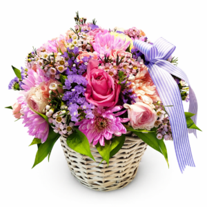 Delicate basket of soft blooms for mother's day