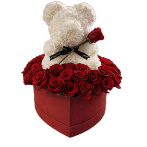 Heart Box Set with Teddy and Roses
