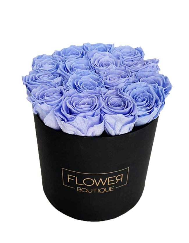 Box of Forever Light Blue Roses Flower Boutique