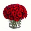 A luxurious bouquet of 33 large-headed Colombian red roses