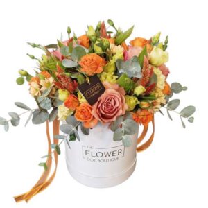 Sunset Bloom - Warm Orange & Peach Tones With Soft Greenery In Flower Box